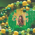 Mehndi Decoration Combo Pack – 45 Pcs | Green & Yellow Balloons, Gliter Banner, Fringe Curtains, Balloon Arch Kit | Wedding, Haldi, Mehndi Ceremony Party Decoration Set