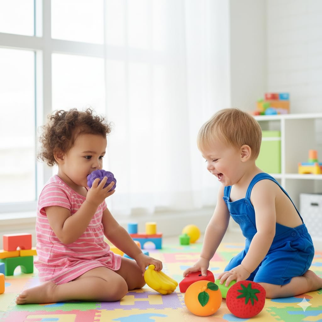Fruit Toys for Kids | Soft Squishy Sensory Food Toy Set for Babies 6–24 Months | Educational Fine Motor Skill Fruits & Vegetables Playset for Boys & Girls