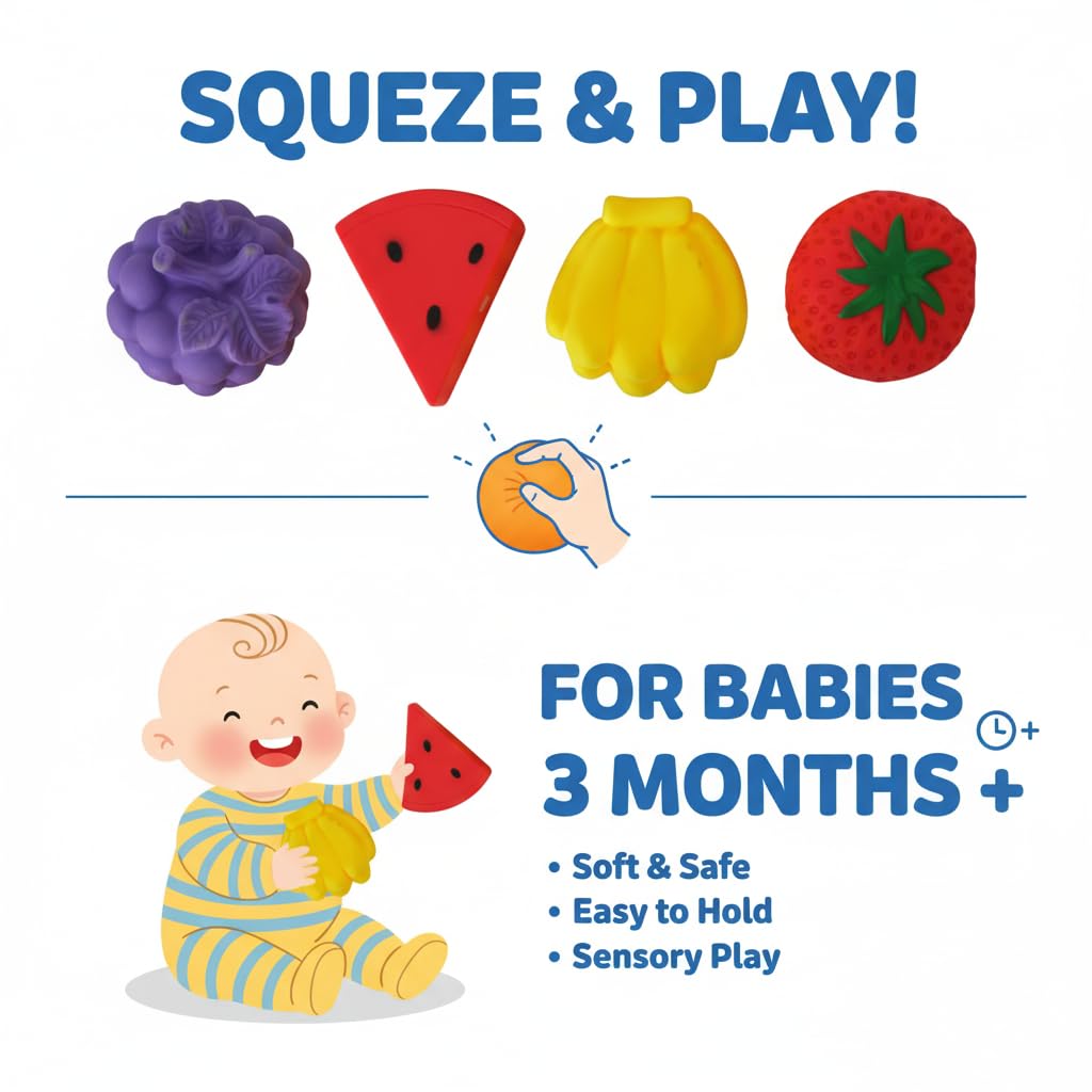 Fruit Toys for Kids | Soft Squishy Sensory Food Toy Set for Babies 6–24 Months | Educational Fine Motor Skill Fruits & Vegetables Playset for Boys & Girls