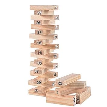 Wooden Stacking Tower Numbers 54 Pieces Building Blocks Game Board for 2 + Years Old Kids & Adult
