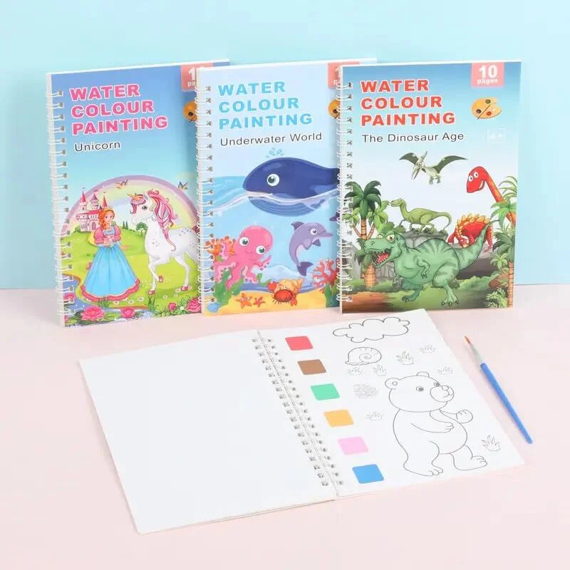 Watercolor Painting Books for Beginners,10 Pages Book with 1 Brush Painting Fun for Children