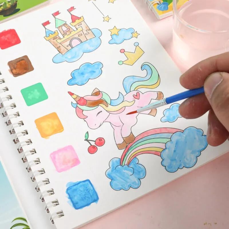 Watercolor Painting Books for Beginners,10 Pages Book with 1 Brush Painting Fun for Children