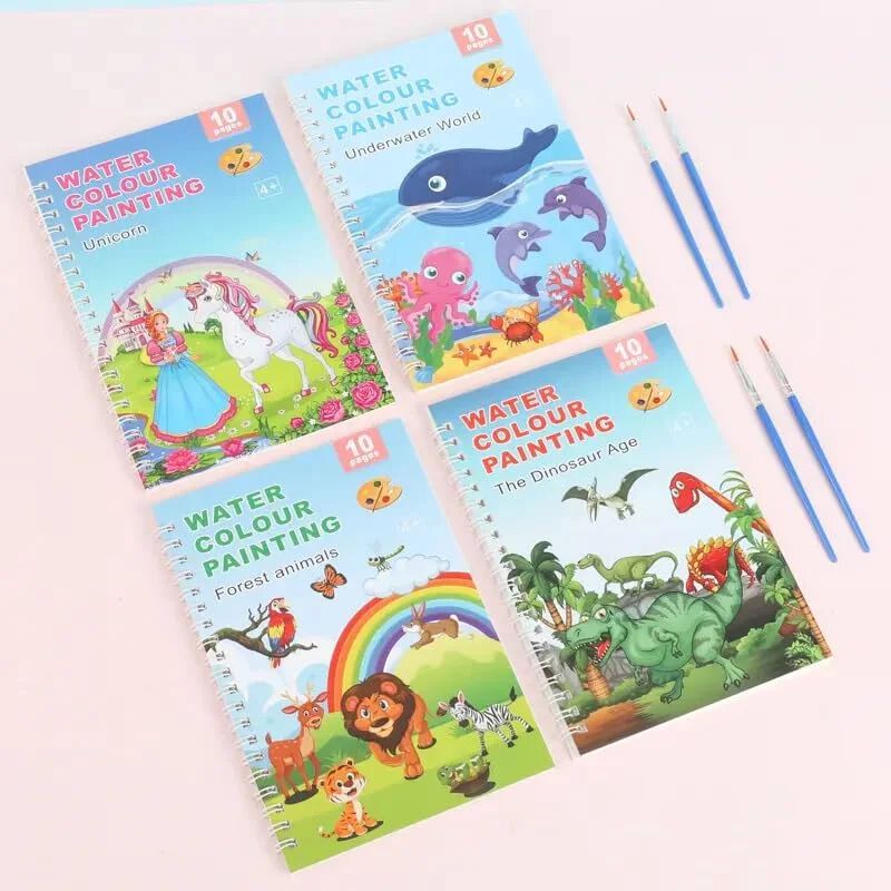 Watercolor Painting Books for Beginners,10 Pages Book with 1 Brush Painting Fun for Children