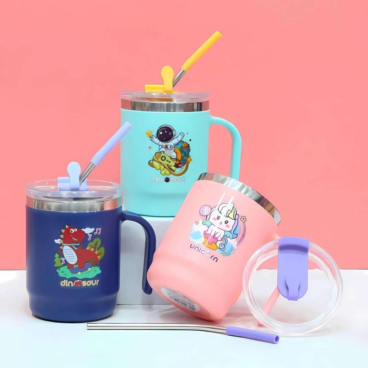 Insulated Coffee Mug, Stainless Steel Mug with Lid for Kids, Insulated Vacuum Cup for Milk Water and Coffee, Birthday Return Gifts for Kids – 400 ML {Random Color}