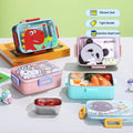 Kids Cartoon Lunch Box – 600ml + 100ml Stainless Steel Tiffin with Extra Bowl | Leakproof, BPA-Free & Cute Designs (Dino, Unicorn, Panda, Space)