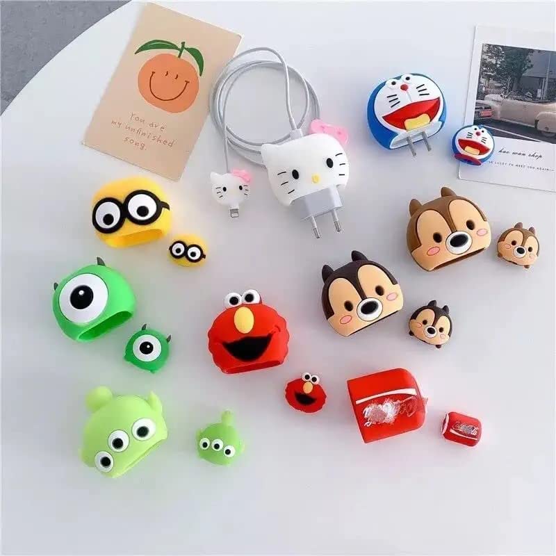 Cute Cartoon Data Cable Case for 18-20W iPhone USB-C Power Adapter Charger, Cartoon 3D Design Protective Case {Random Design}