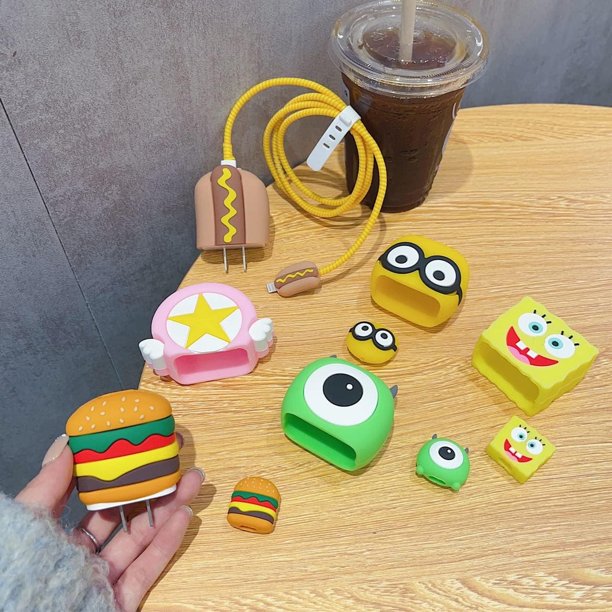 Cute Cartoon Data Cable Case for 18-20W iPhone USB-C Power Adapter Charger, Cartoon 3D Design Protective Case {Random Design}
