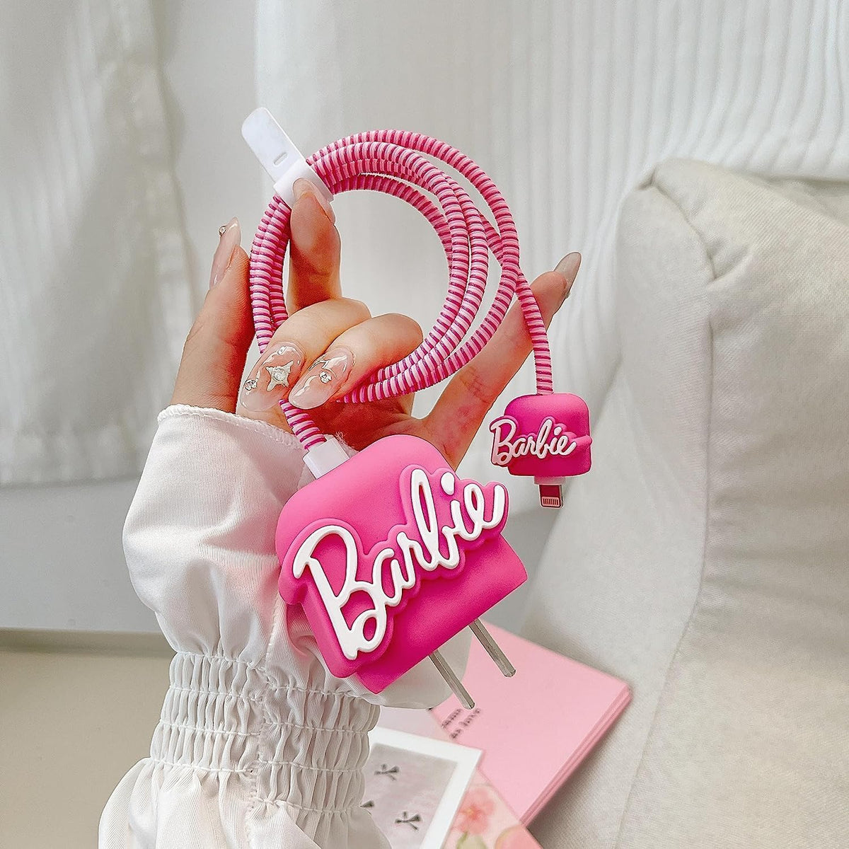 Cute Cartoon Data Cable Case for 18-20W iPhone USB-C Power Adapter Charger, Cartoon 3D Design Protective Case {Random Design}