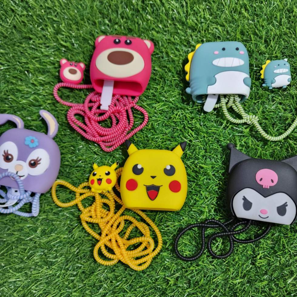 Cute Cartoon Data Cable Case for 18-20W iPhone USB-C Power Adapter Charger, Cartoon 3D Design Protective Case {Random Design}