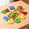 Wooden 4 Angle Geometric Building Blocks Building Stacker Shape Sorter Column Puzzle Stacking Toy Set Kids