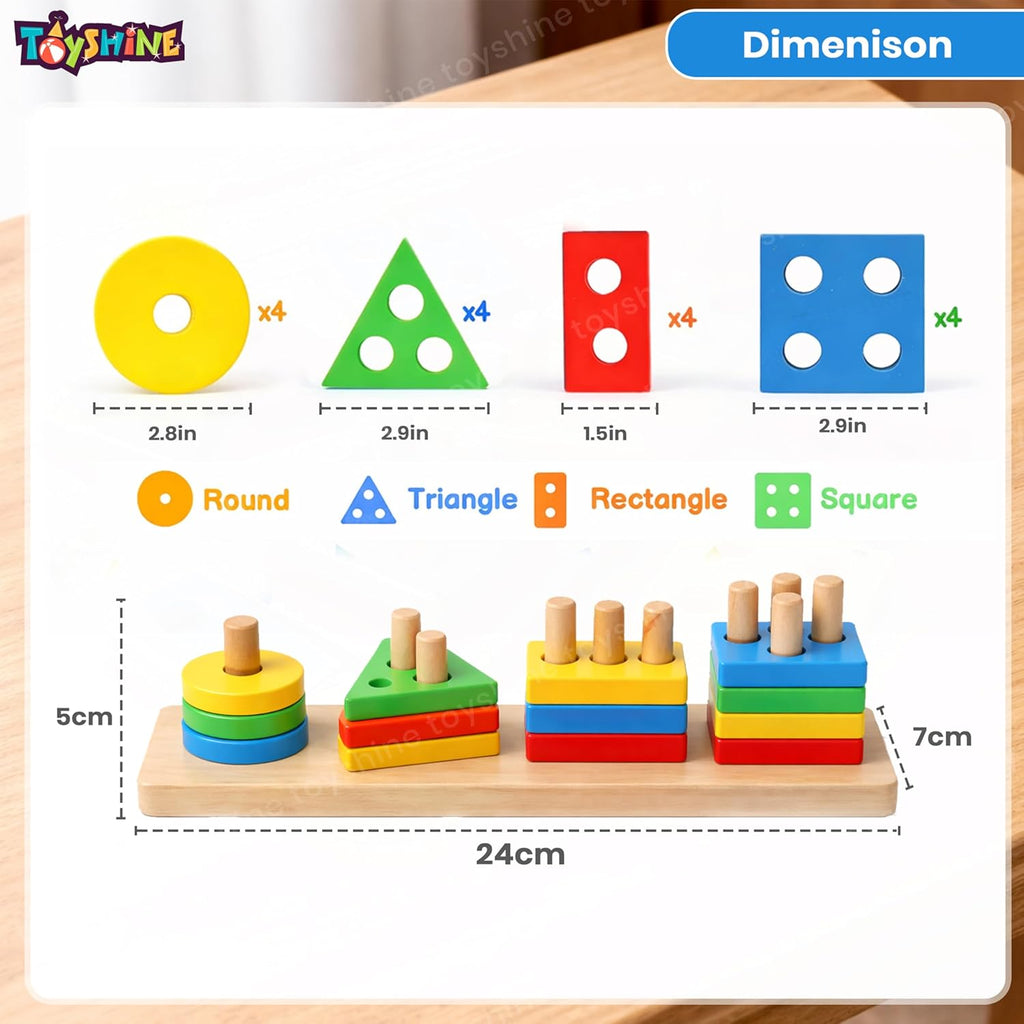 Wooden 4 Angle Geometric Building Blocks Building Stacker Shape Sorter Column Puzzle Stacking Toy Set Kids