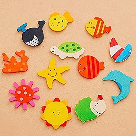 {12 Pcs} Wooden Fridge Calendar Magnet Toy Shape Refrigerator Magnets Cartoon Cute Decorative Sticker for Metal Door Office Whiteboard Return Gifts For Kids