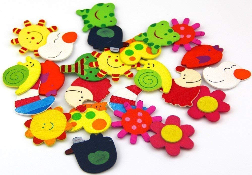 {12 Pcs} Wooden Fridge Calendar Magnet Toy Shape Refrigerator Magnets Cartoon Cute Decorative Sticker for Metal Door Office Whiteboard Return Gifts For Kids