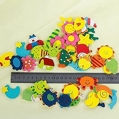 {12 Pcs} Wooden Fridge Calendar Magnet Toy Shape Refrigerator Magnets Cartoon Cute Decorative Sticker for Metal Door Office Whiteboard Return Gifts For Kids