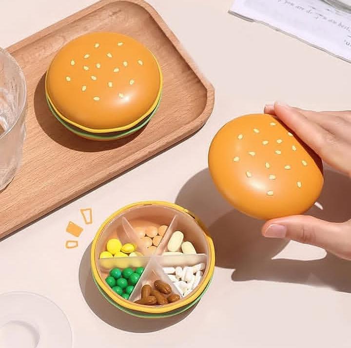 Cute Burger Shape Pill Box, Portable Mini Medicine Organizer for Daily Use
