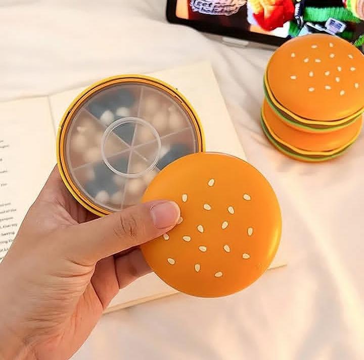 Cute Burger Shape Pill Box, Portable Mini Medicine Organizer for Daily Use