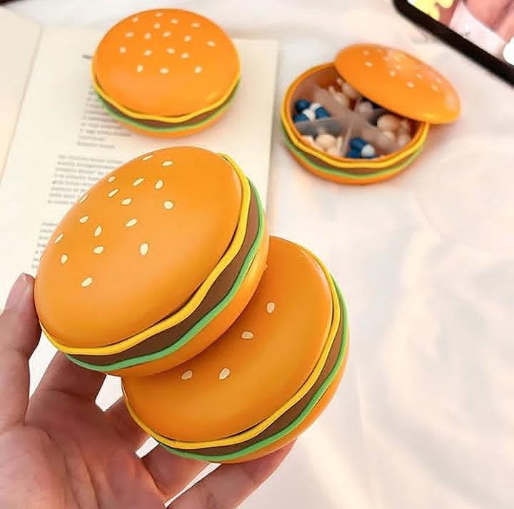Cute Burger Shape Pill Box, Portable Mini Medicine Organizer for Daily Use