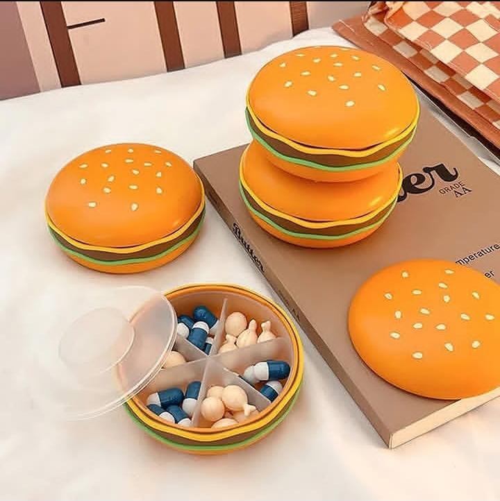 Cute Burger Shape Pill Box, Portable Mini Medicine Organizer for Daily Use