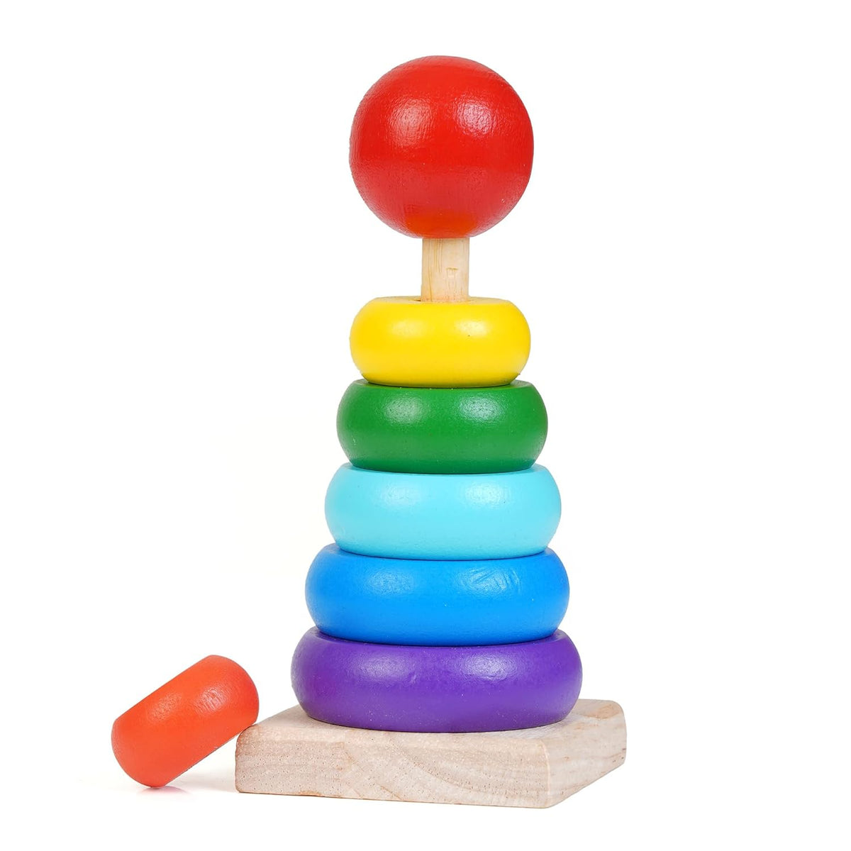 Wooden Rainbow Stacking Ring Tower (Small) | Montessori Educational Toy for Toddlers | Shape & Colour Recognition Stacker Toy