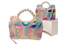 Fashion Sparkle Butterfly Sling Bag for Kids Girls | Glitter Purse with Pearl Handle and Adjustable Belt| Cute & Handy