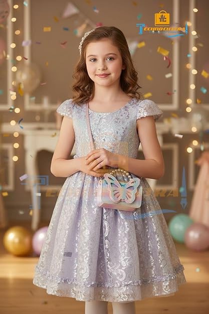 Fashion Sparkle Butterfly Sling Bag for Kids Girls | Glitter Purse with Pearl Handle and Adjustable Belt| Cute & Handy