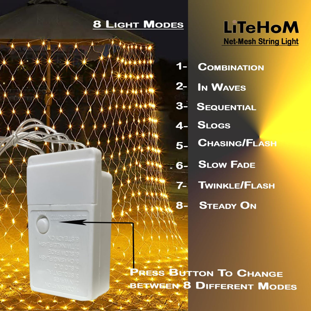 LED Net Mesh String Lights, 9.8Ft X 6.6Ft, 192 LEDs, 8 Modes Diwali Decor with Diwali Lights for Home Decoration! LED Diwali Light, LED Lights for Home Decoration