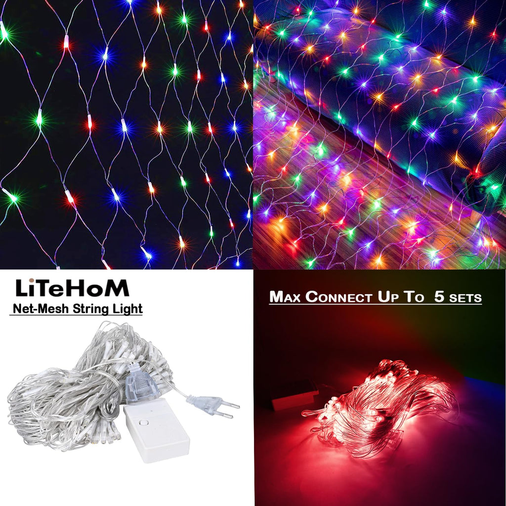LED Net Mesh String Lights, 6.6Ft X 6.6Ft, 144 LEDs, 8 Modes Diwali Decor with Diwali Lights for Home Decoration! LED Diwali Light, LED Lights for Home Decoration (Multi Net Light)