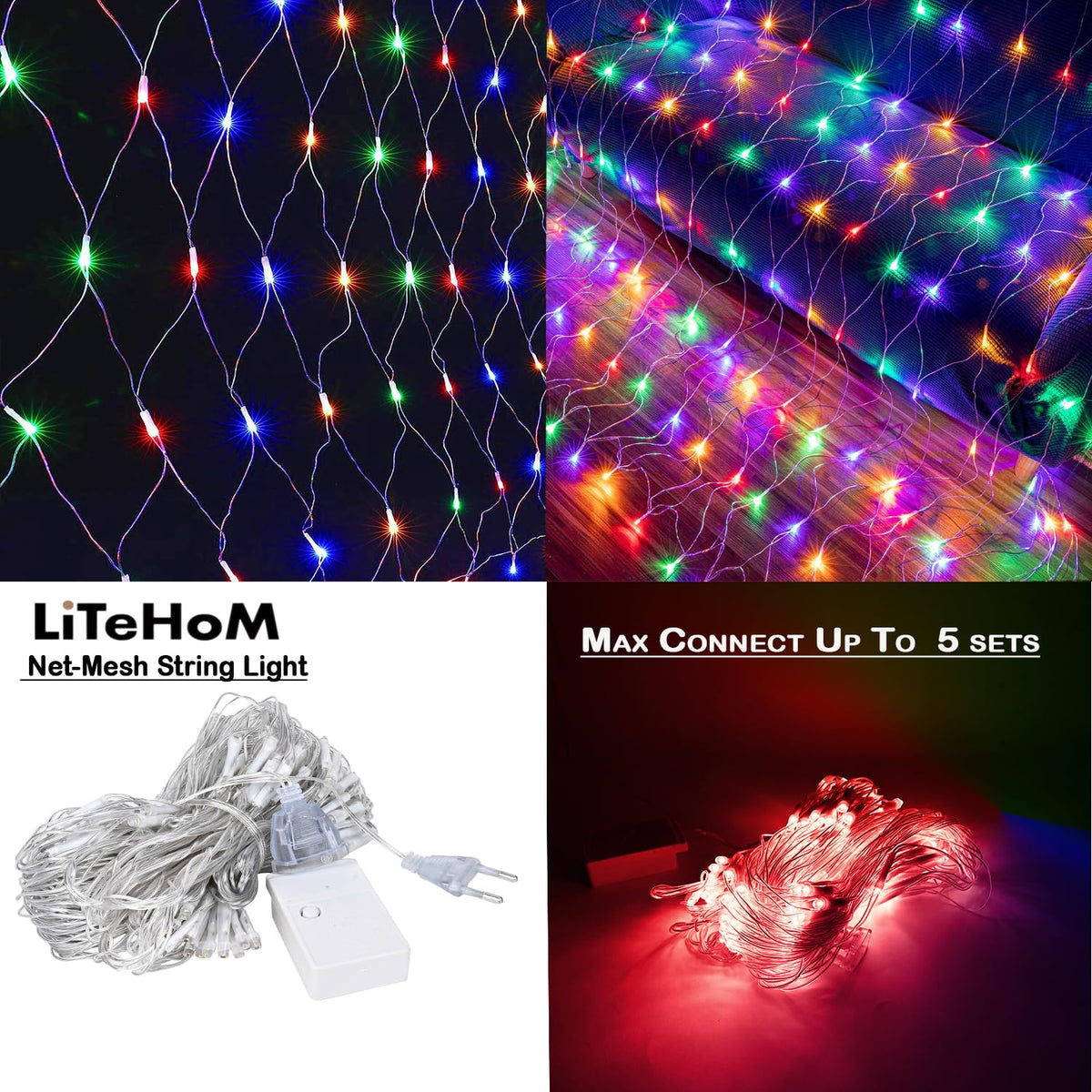LED Net Mesh String Lights, 6.6Ft X 6.6Ft, 144 LEDs, 8 Modes Diwali Decor with Diwali Lights for Home Decoration! LED Diwali Light, LED Lights for Home Decoration (Multi Net Light)