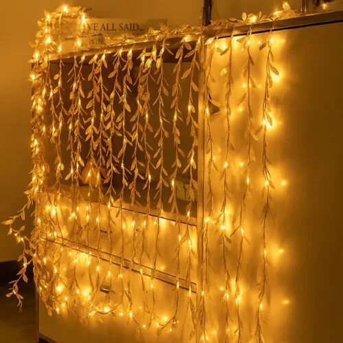 Golden Leaves Garland Curtain Lights | Warm White | Diwali Decoration