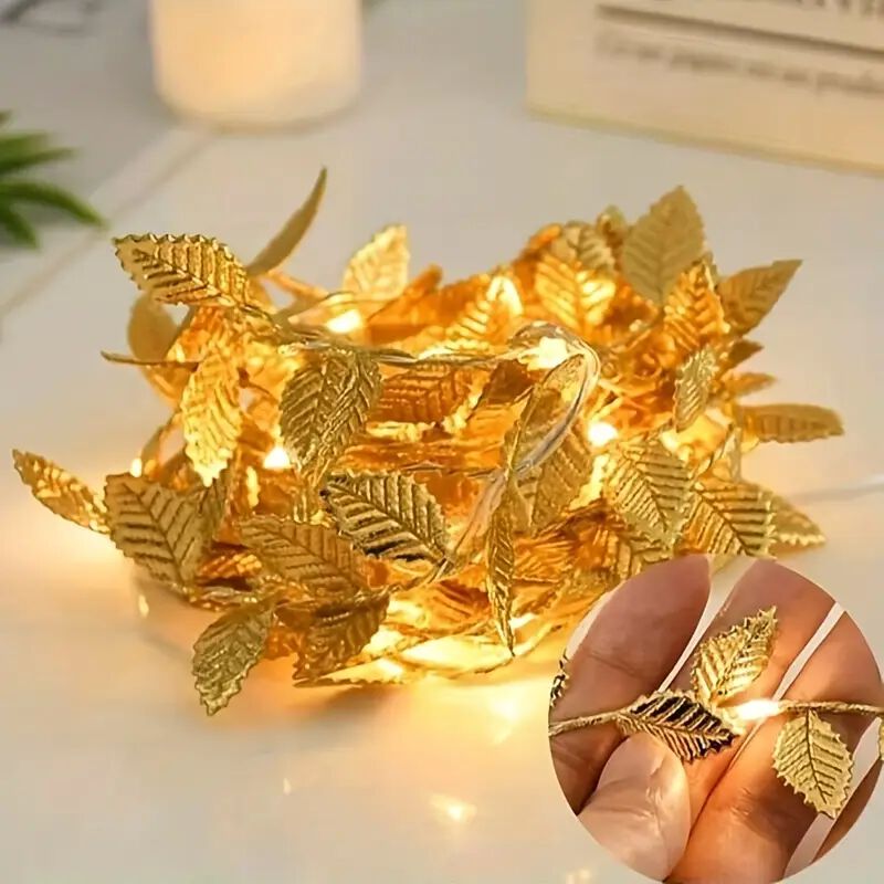 Golden Leaves Garland Curtain Lights | Warm White | Diwali Decoration