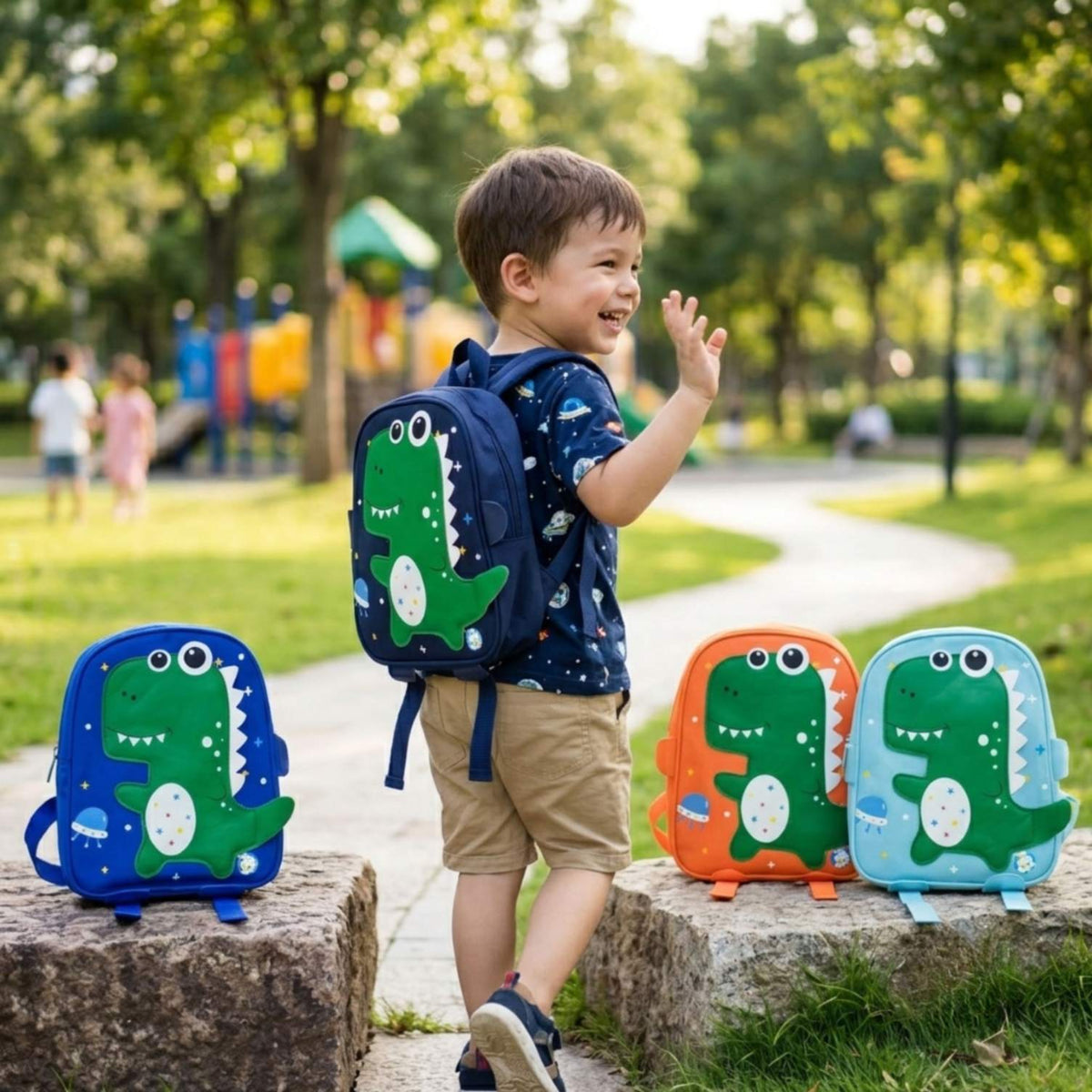 Dino Thems School Bag For Kids Waterproof Lightweight & Breathable Multi-Purpose Preschool Kindergarten Small Backpack 1 Department Size=27*20*10 Cm {Random Color}