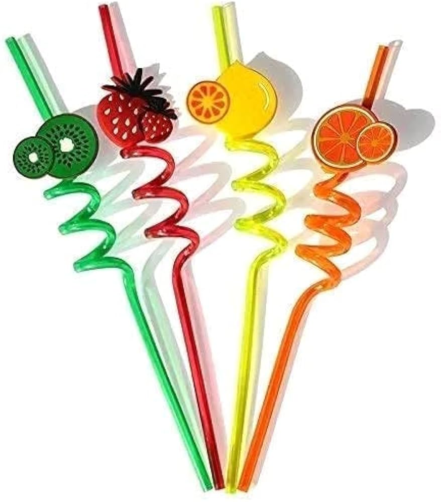 Fruit Shape 4 pcs Funny PVC Plastic Drinking Straws Colorful Spiral Straws