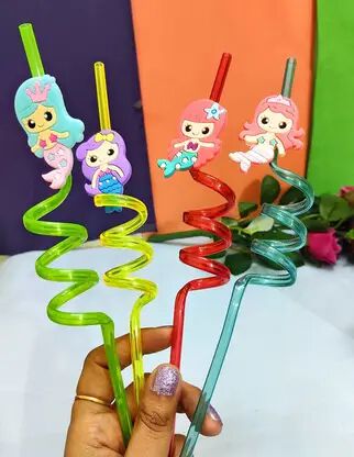Fruit Shape 4 pcs Funny PVC Plastic Drinking Straws Colorful Spiral Straws