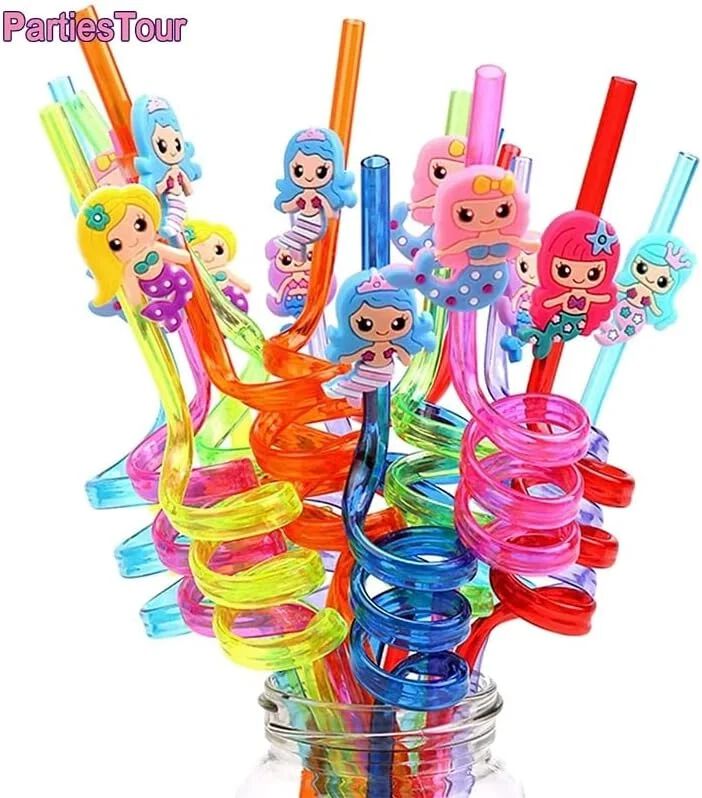 Fruit Shape 4 pcs Funny PVC Plastic Drinking Straws Colorful Spiral Straws
