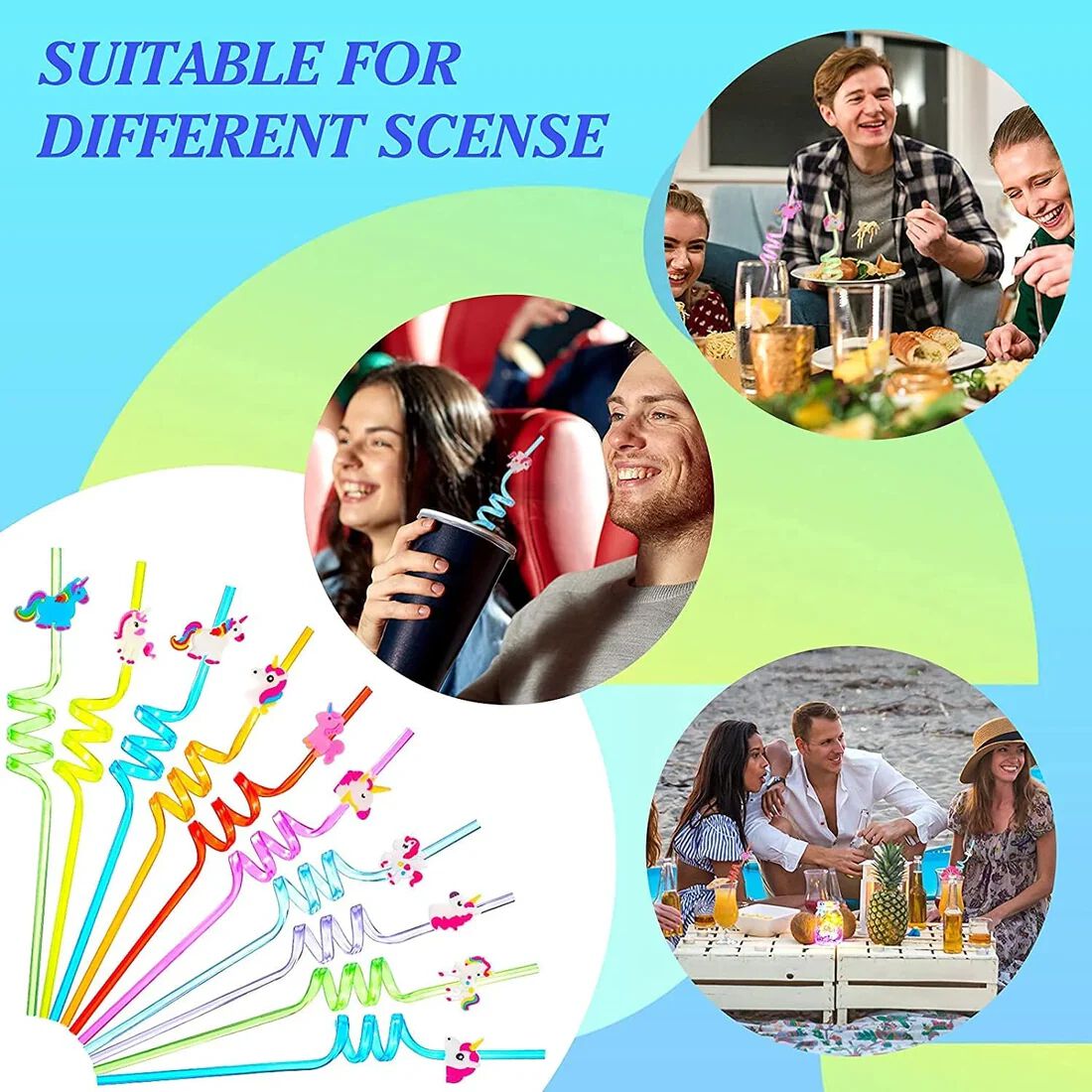 Fruit Shape 4 pcs Funny PVC Plastic Drinking Straws Colorful Spiral Straws