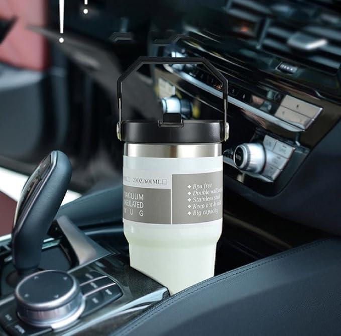 Insulated Travel Tumbler, Stainless Steel, Ergonomic Handle, Straw Lid, Vacuum Insulated for Hot and Cold Drinks, Outdoor Adventure Mug