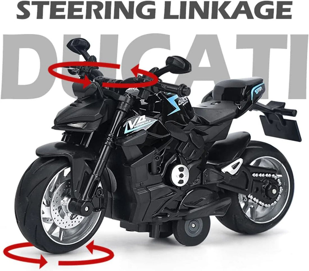 Diecast Motorcycle Toy Ducati Bike Scale Model,Pull Back Vehicles Alloy Simulation Superbike with Lights and Sound Also for Car Dashboard, Kids Adult