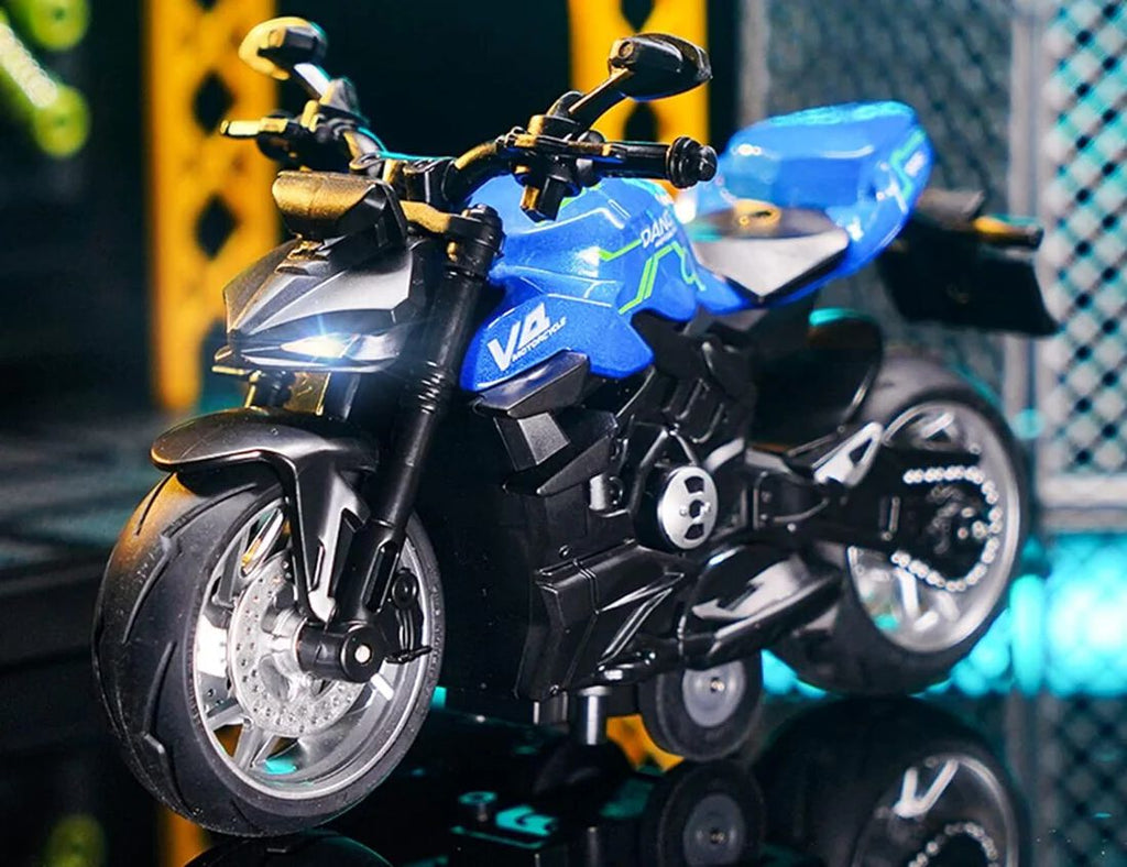 Diecast Motorcycle Toy Ducati Bike Scale Model,Pull Back Vehicles Alloy Simulation Superbike with Lights and Sound Also for Car Dashboard, Kids Adult