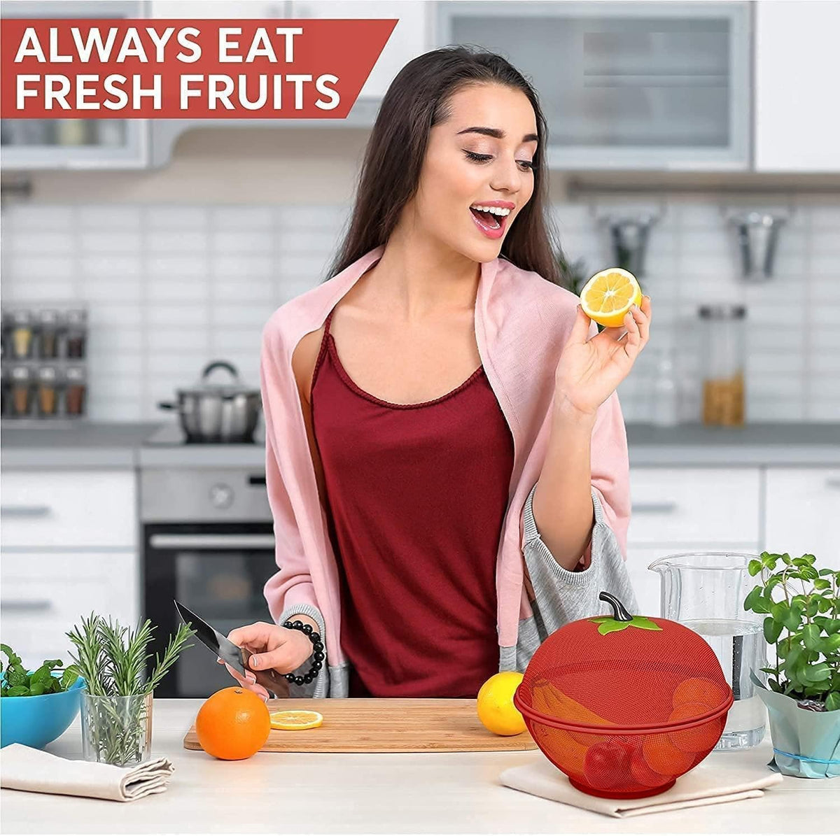 Fruit & Food Cover Basket with Lid | Blue Mesh Design Fly Protector | Kitchen Multipurpose Storage Bowl with Cover | Ideal for Fruits, Vegetables, Snacks & Outdoor Use {Random Color}