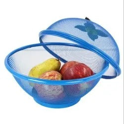 Fruit & Food Cover Basket with Lid | Blue Mesh Design Fly Protector | Kitchen Multipurpose Storage Bowl with Cover | Ideal for Fruits, Vegetables, Snacks & Outdoor Use {Random Color}