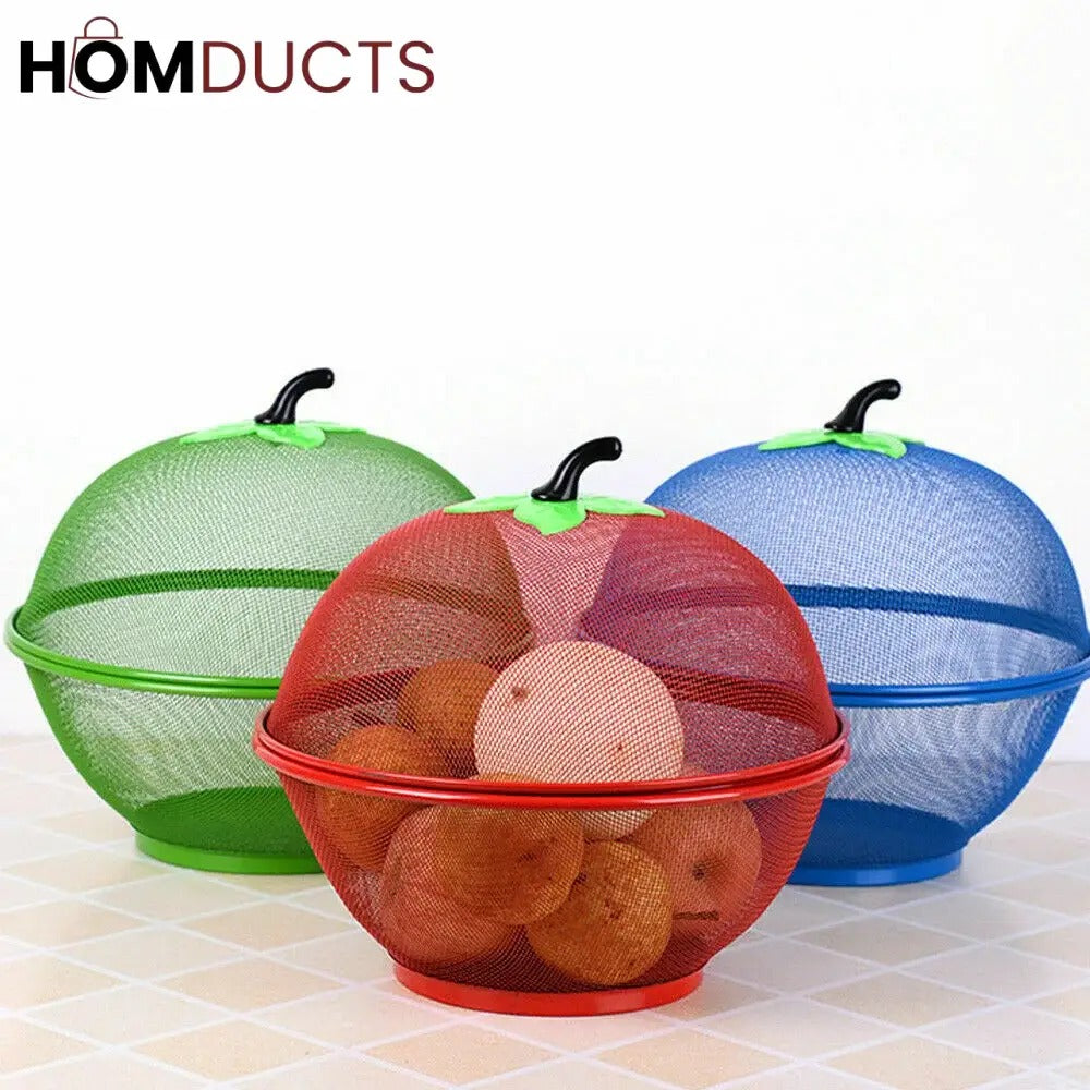Fruit & Food Cover Basket with Lid | Blue Mesh Design Fly Protector | Kitchen Multipurpose Storage Bowl with Cover | Ideal for Fruits, Vegetables, Snacks & Outdoor Use {Random Color}