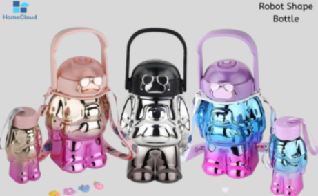 Home Cloud Set of 2pc (1000 + 200ml) BPA-Free, Leak-Proof Robot Shape Water Bottles - The Ultimate Hydration Solution for Kid's, School, Gym, and Picnic Adventures {Random Color}