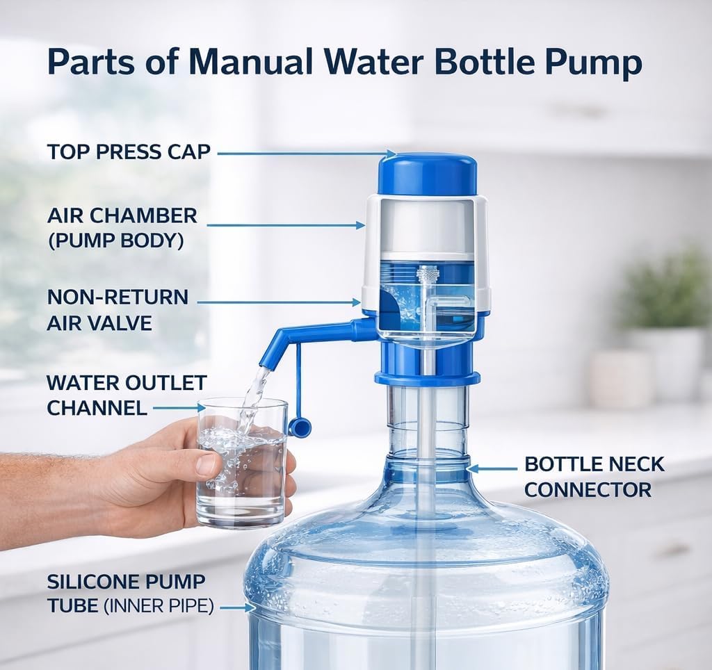 Drinking Water Pump Dispenser for 20 to 25 Litre Bottles | Hand Press Plastic Water Can Pump for Home Office Camping | Easy Fit Vacuum Action Water Dispenser