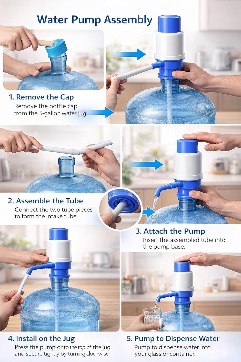 Drinking Water Pump Dispenser for 20 to 25 Litre Bottles | Hand Press Plastic Water Can Pump for Home Office Camping | Easy Fit Vacuum Action Water Dispenser