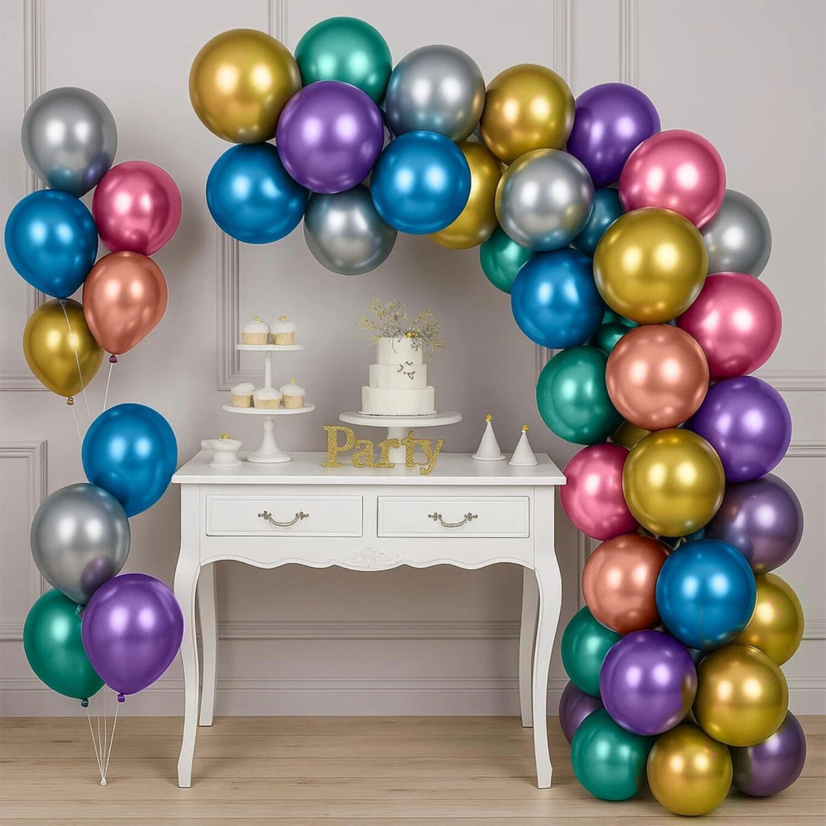 Multi Chrome Balloons, 50pcs  Shiny Multicolour Chrome metallic Balloons for Birthday, Anniversary, Engagement, Wedding, Baby Shower, Festival Party Decorations