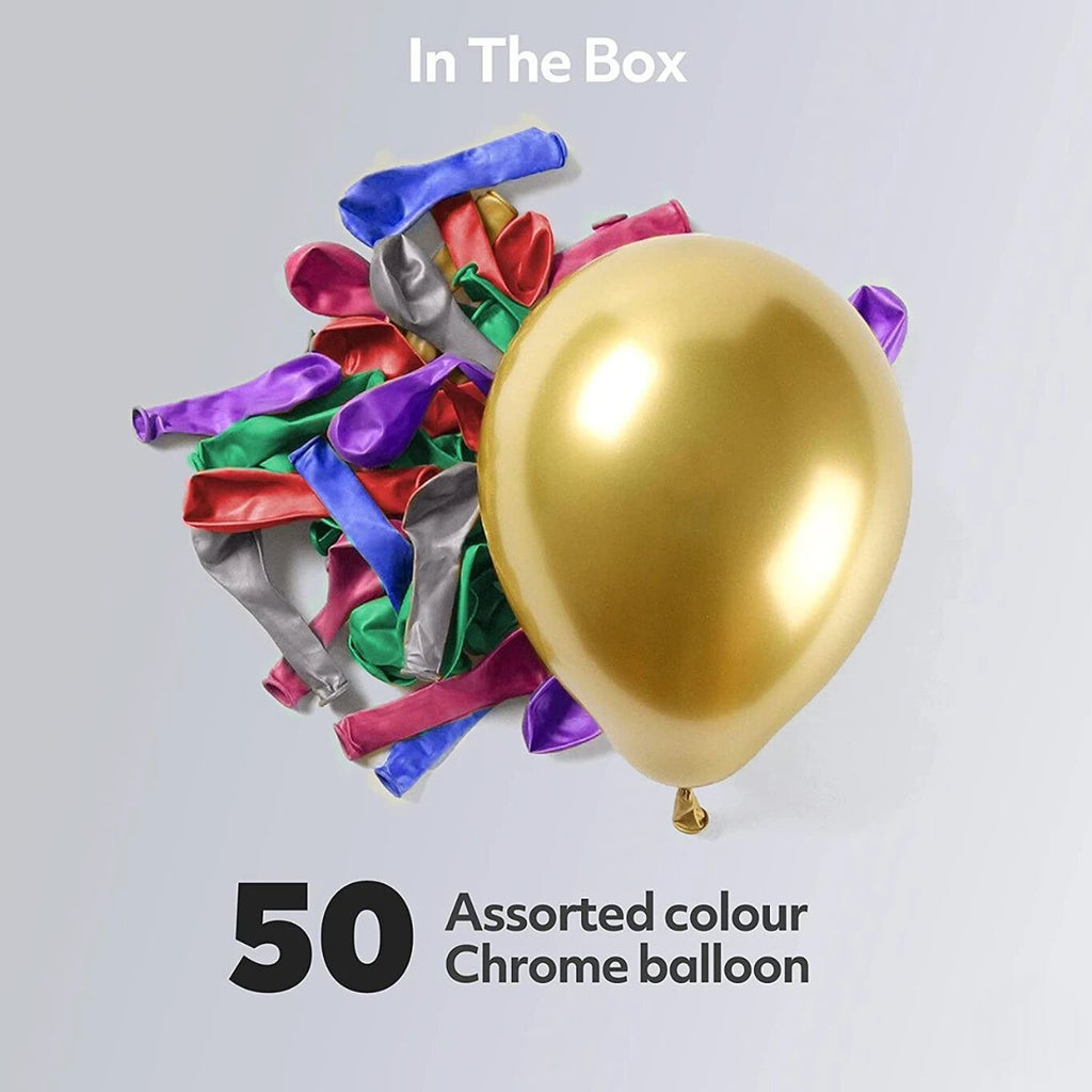 Multi Chrome Balloons, 50pcs  Shiny Multicolour Chrome metallic Balloons for Birthday, Anniversary, Engagement, Wedding, Baby Shower, Festival Party Decorations