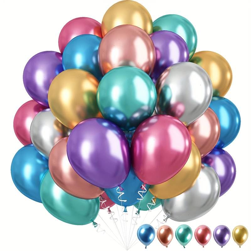 Multi Chrome Balloons, 50pcs  Shiny Multicolour Chrome metallic Balloons for Birthday, Anniversary, Engagement, Wedding, Baby Shower, Festival Party Decorations