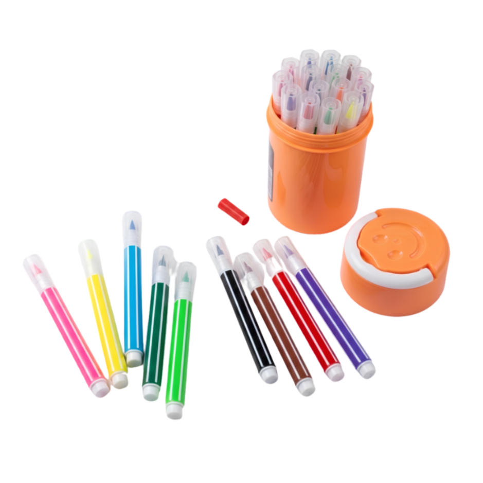 12 Colors Washable Sketch Pen Set with Storage Jar | Non-Toxic Drawing Markers for Kids, School & Art Projects