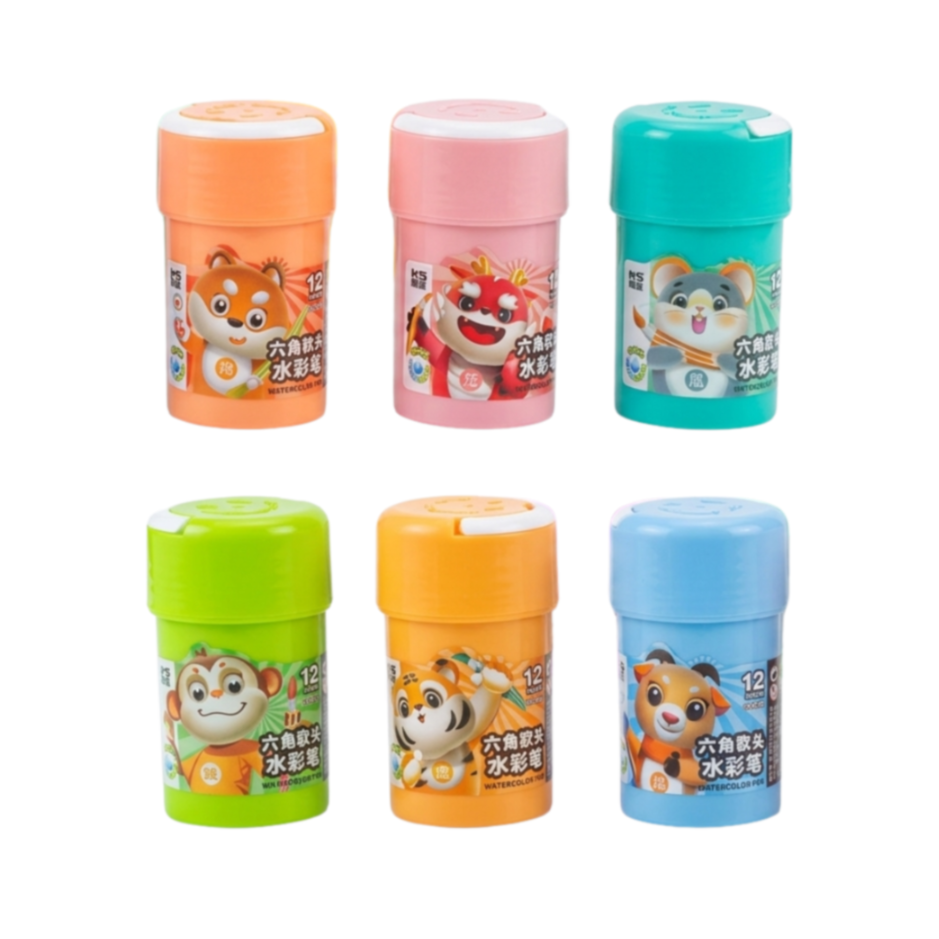 12 Colors Washable Sketch Pen Set with Storage Jar | Non-Toxic Drawing Markers for Kids, School & Art Projects
