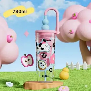 Kids Cartoon Printed Water Bottle with Straw 780 ml | Portable Leakproof Sipper Tumbler for School & Travel {Random Color}